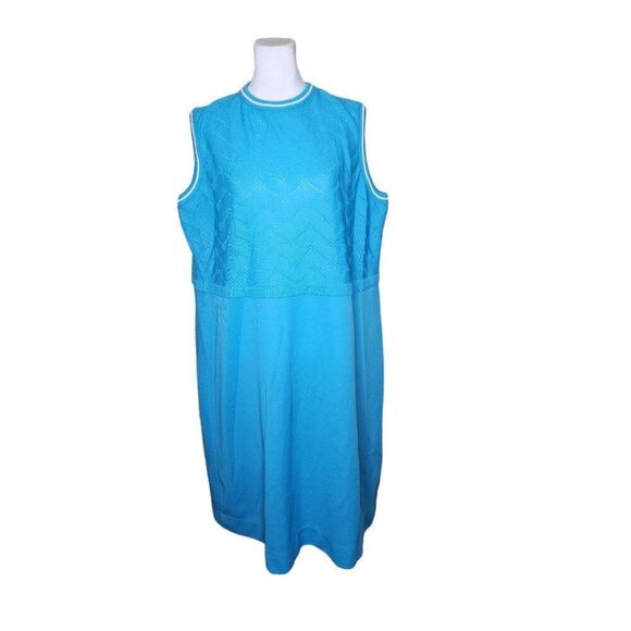 Vintage 70s 2 Piece Dress Jacket Set Womens 3XL Turquoise Blue Mod Polyester Vol - Picture 2 of 7